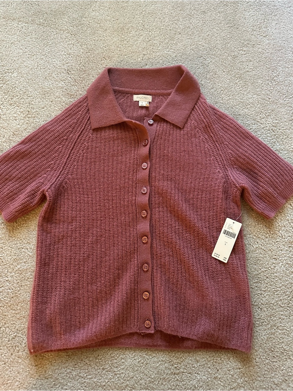 Pilcro Short Sleeve Polo Cashmere Sweater - Picture 1 of 5